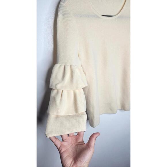 J. McLAUGHLIN Natural Italian Merino Wool Ribbed Ruffle Sleeve Sweater Womens S - Picture 3 of 7